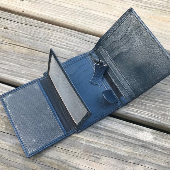 Blue Wallet Handmade Men Card Holder Purse Leather - Picture 4 of 12